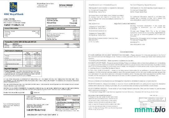 Trynidad i Tobago Royal Citizens Bank wyciąg z kredytu hipotecznego w formatach Word i PDF